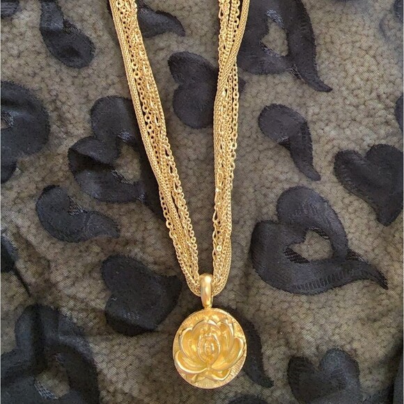 RARE Multi-strand Necklace with Rose Pillbox/Trinket Pendant & Earrings - Picture 2 of 11